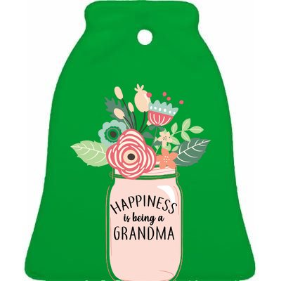 Happiness Is Being A Grandma Flower Ceramic Bell Ornament