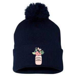 Happiness Is Being A Grandma Flower Pom Pom 12in Knit Beanie