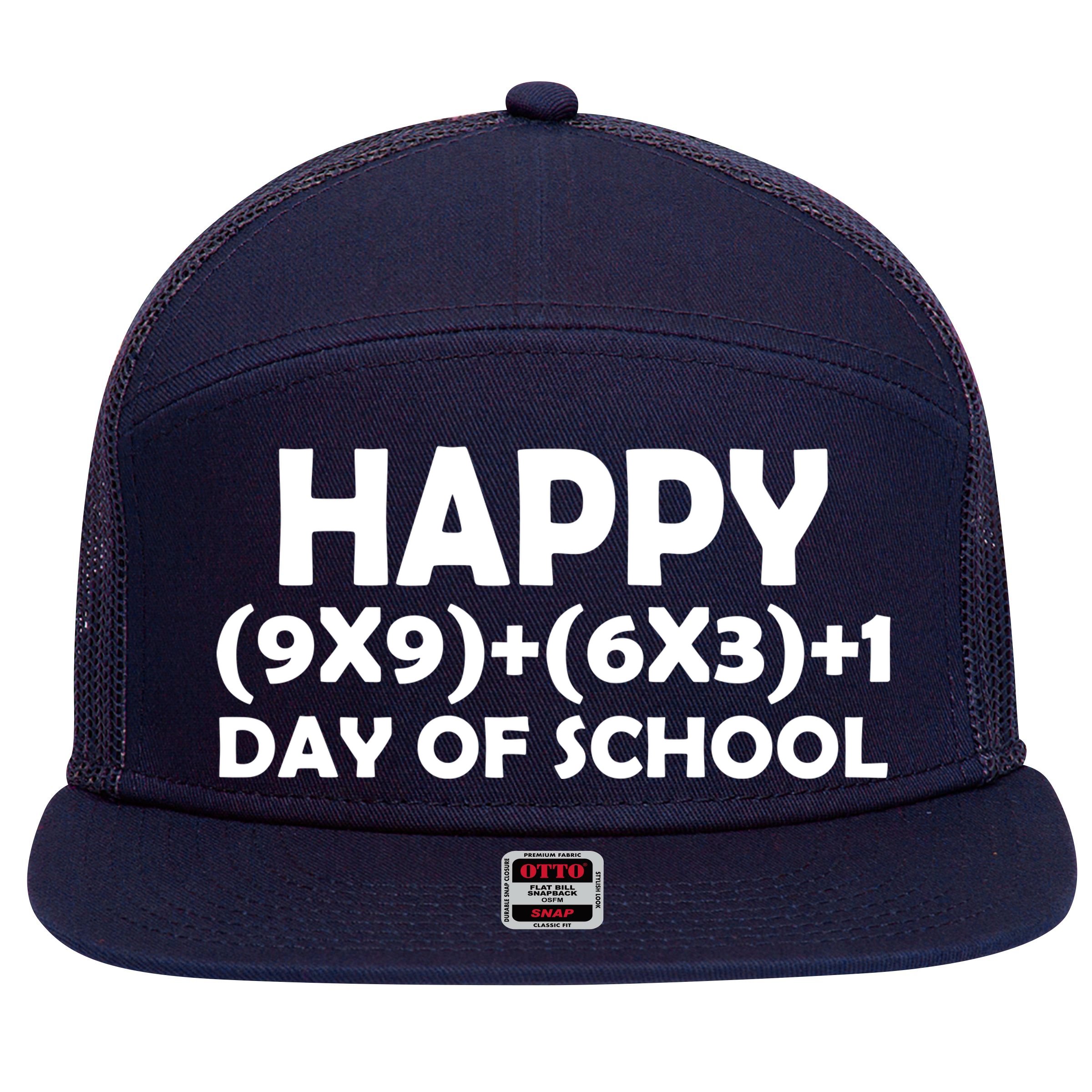 Happy 100 Days Of School Math Equation 7 Panel Mesh Trucker Snapback Hat