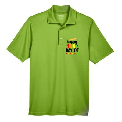 Happy 100th Day Of Kindergarten Pencil Men's Origin Performance Piqué Polo