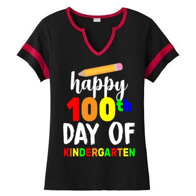 Happy 100th Day Of Kindergarten Pencil Ladies Halftime Notch Neck Tee