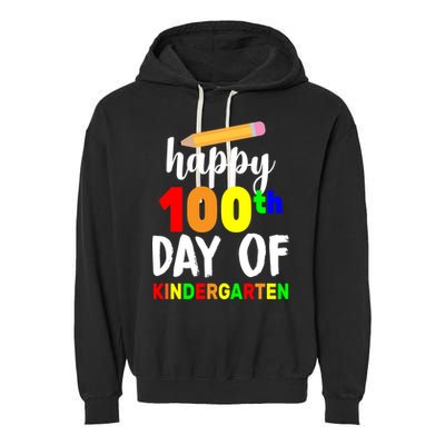 Happy 100th Day Of Kindergarten Pencil Garment-Dyed Fleece Hoodie