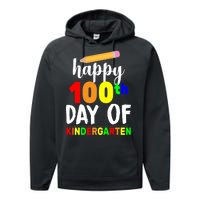 Happy 100th Day Of Kindergarten Pencil Performance Fleece Hoodie