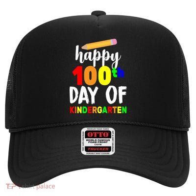 Happy 100th Day Of Kindergarten Pencil High Crown Mesh Back Trucker Hat