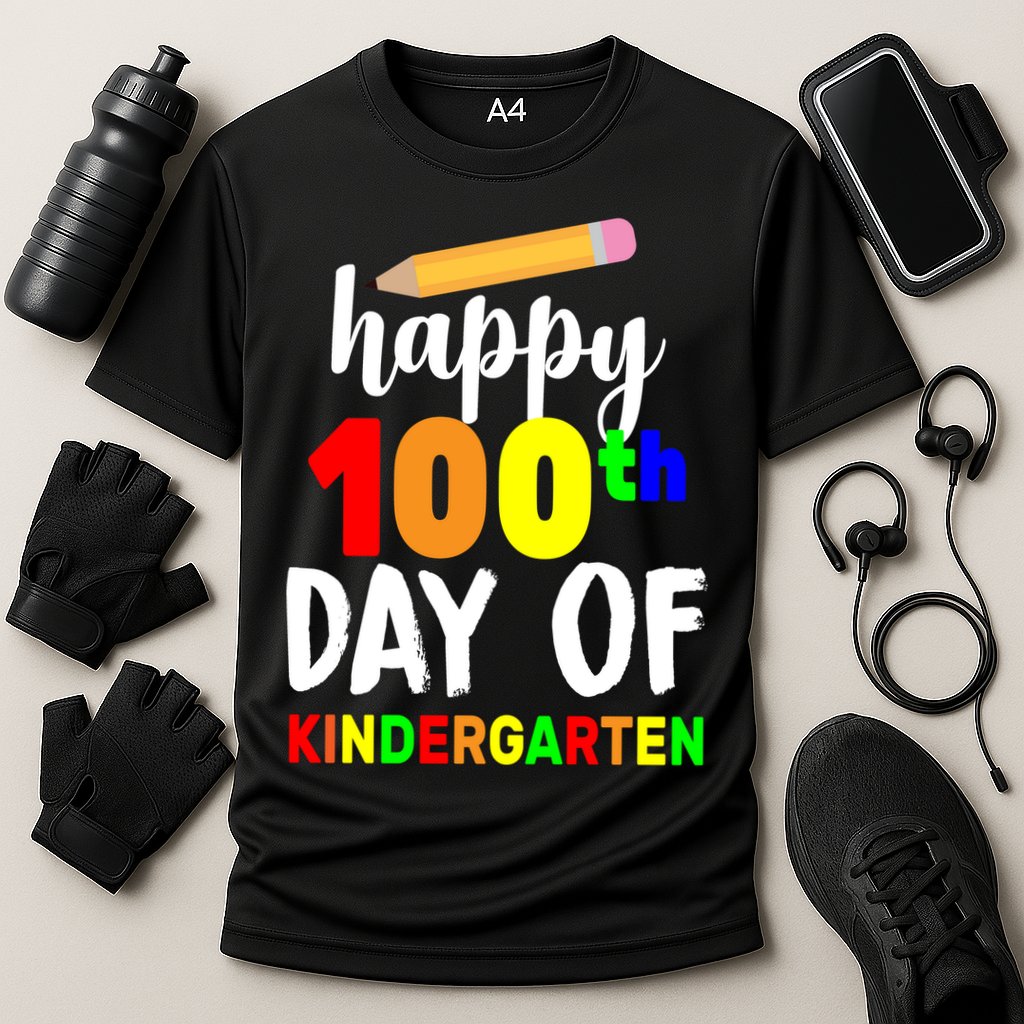 Happy 100th Day Of Kindergarten Pencil Cooling Performance Crew T-Shirt