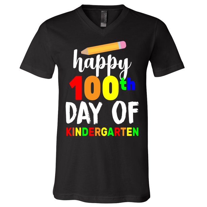 Happy 100th Day Of Kindergarten Pencil V-Neck T-Shirt