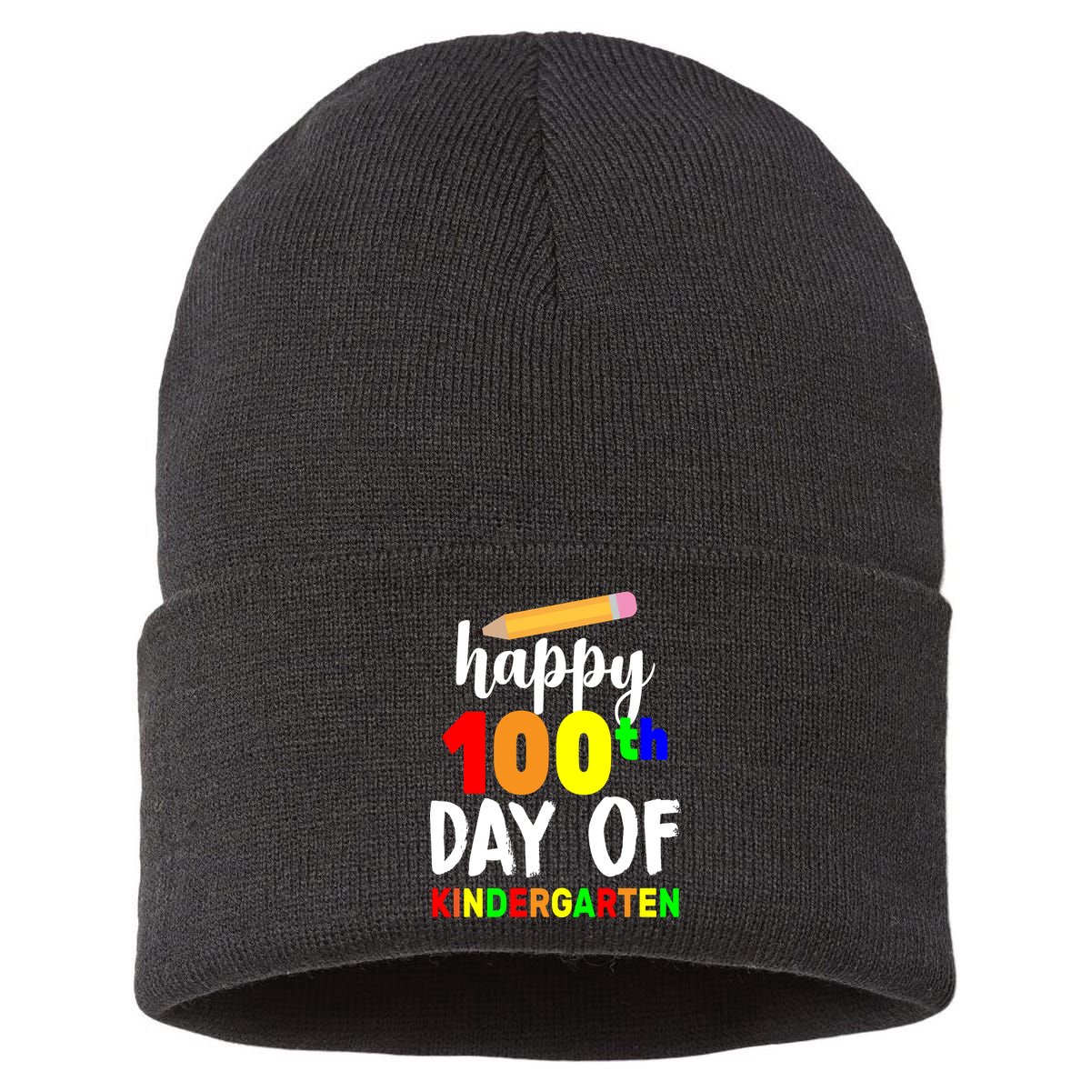 Happy 100th Day Of Kindergarten Pencil Sustainable Knit Beanie