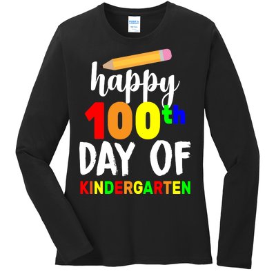 Happy 100th Day Of Kindergarten Pencil Ladies Long Sleeve Shirt