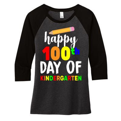 Happy 100th Day Of Kindergarten Pencil Women's Tri-Blend 3/4-Sleeve Raglan Shirt