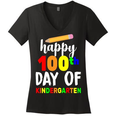 Happy 100th Day Of Kindergarten Pencil Women's V-Neck T-Shirt