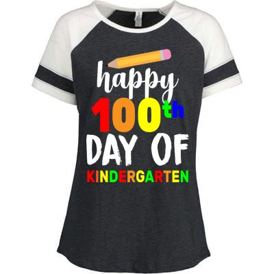 Happy 100th Day Of Kindergarten Pencil Enza Ladies Jersey Colorblock Tee