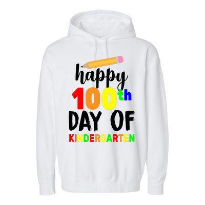 Happy 100th Day Of Kindergarten Pencil Garment-Dyed Fleece Hoodie