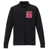 Happy 100th Day of School Cute Apples Performance Long Sleeve Polo