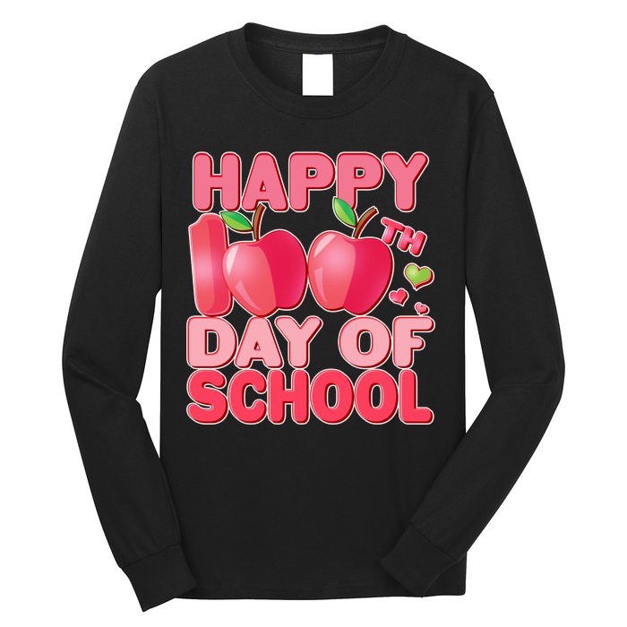 Happy 100th Day of School Cute Apples Long Sleeve Shirt