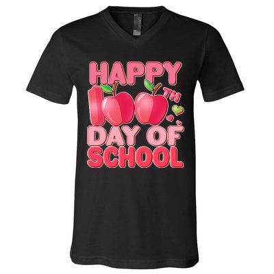 Happy 100th Day of School Cute Apples V-Neck T-Shirt