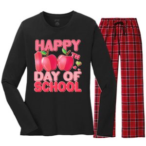 Happy 100th Day of School Cute Apples Women's Long Sleeve Flannel Pajama Set 