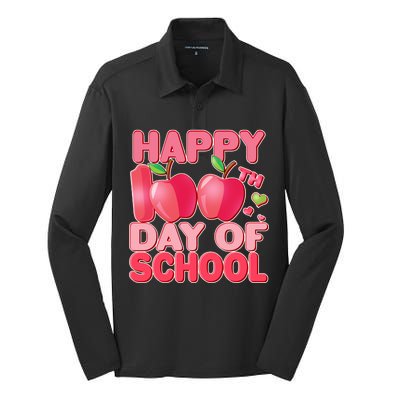 Happy 100th Day of School Cute Apples Silk Touch Performance Long Sleeve Polo