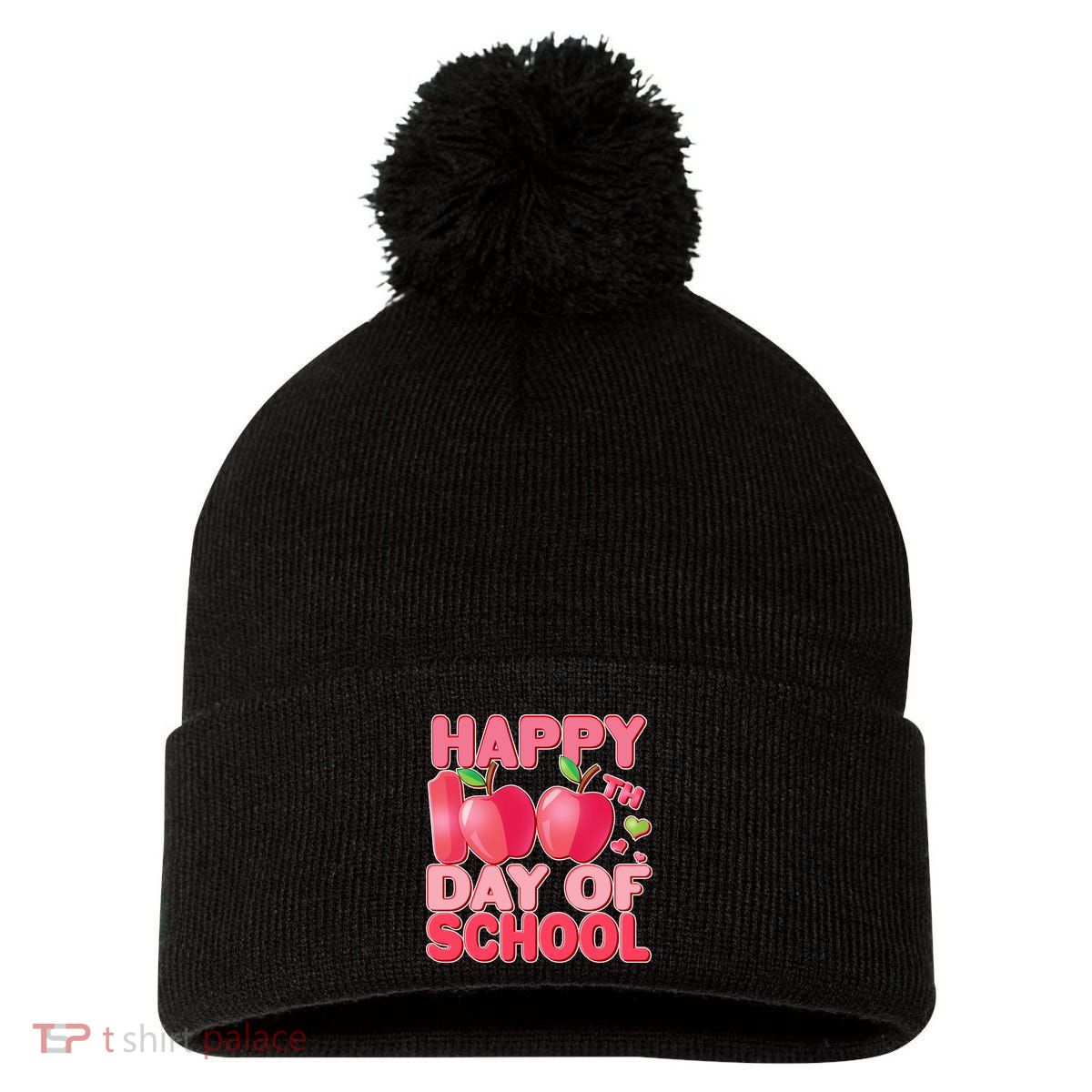 Happy 100th Day of School Cute Apples Pom Pom 12in Knit Beanie