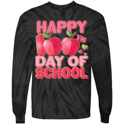 Happy 100th Day of School Cute Apples Tie-Dye Long Sleeve Shirt