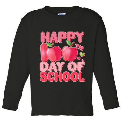 Happy 100th Day of School Cute Apples Toddler Long Sleeve Shirt
