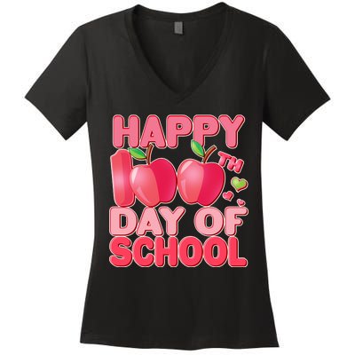 Happy 100th Day of School Cute Apples Women's V-Neck T-Shirt