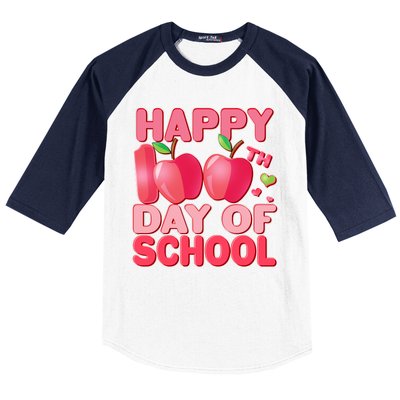 Happy 100th Day of School Cute Apples Baseball Sleeve Shirt