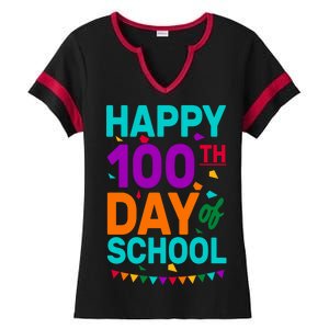 Happy 100th Day Of School For Teacher Or Child Ladies Halftime Notch Neck Tee