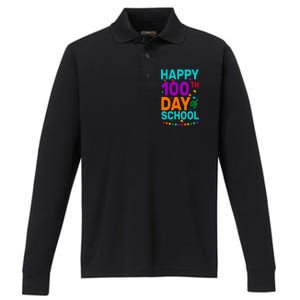 Happy 100th Day Of School For Teacher Or Child Performance Long Sleeve Polo