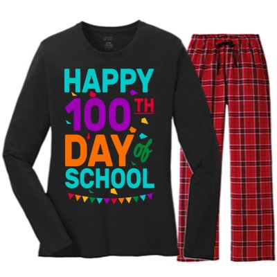 Happy 100th Day Of School For Teacher Or Child Women's Long Sleeve Flannel Pajama Set 