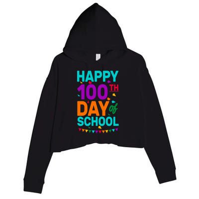 Happy 100th Day Of School For Teacher Or Child Crop Fleece Hoodie