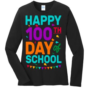 Happy 100th Day Of School For Teacher Or Child Ladies Long Sleeve Shirt