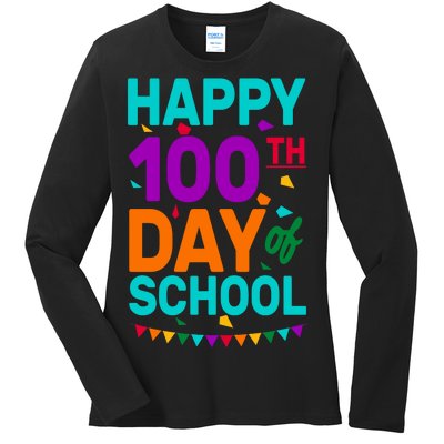 Happy 100th Day Of School For Teacher Or Child Ladies Long Sleeve Shirt