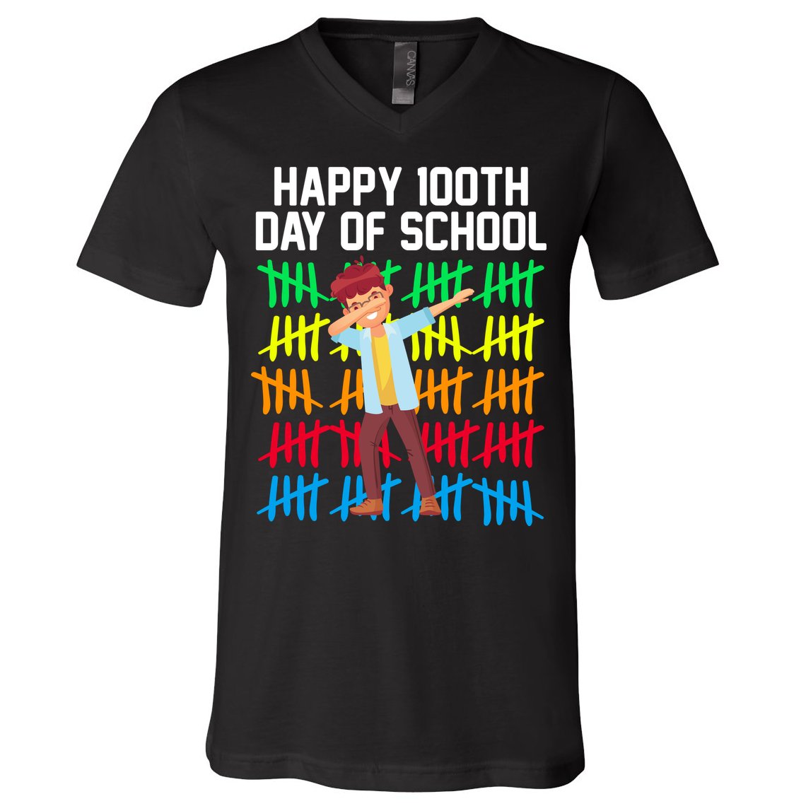 Happy 100th Day Of School Tally Marks V-Neck T-Shirt
