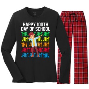 Happy 100th Day Of School Tally Marks Women's Long Sleeve Flannel Pajama Set 