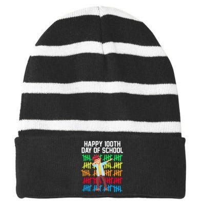 Happy 100th Day Of School Tally Marks Striped Beanie with Solid Band