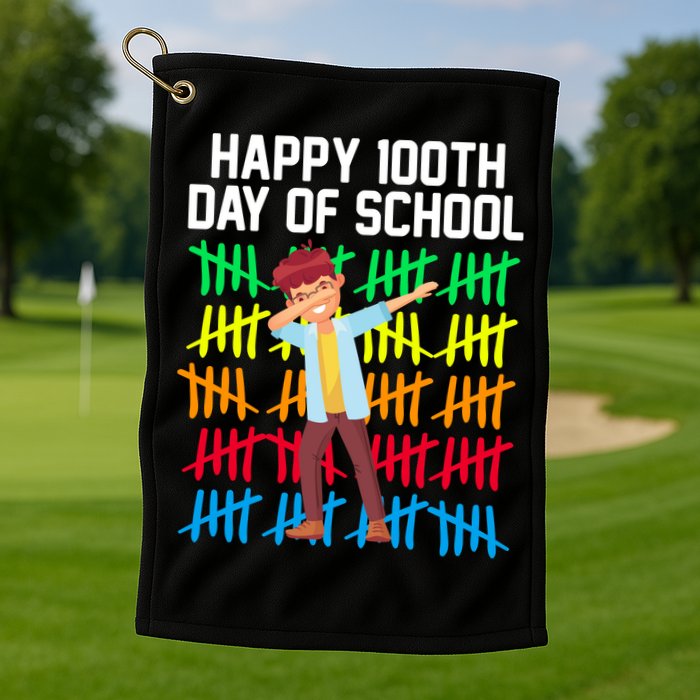 Happy 100th Day Of School Tally Marks Golf Towel