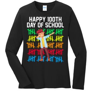 Happy 100th Day Of School Tally Marks Ladies Long Sleeve Shirt