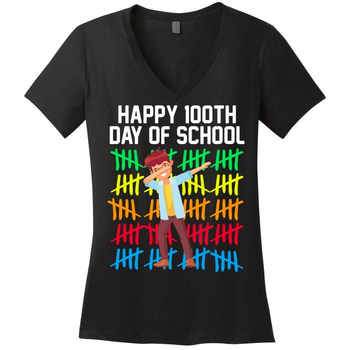 Happy 100th Day Of School Tally Marks Women's V-Neck T-Shirt