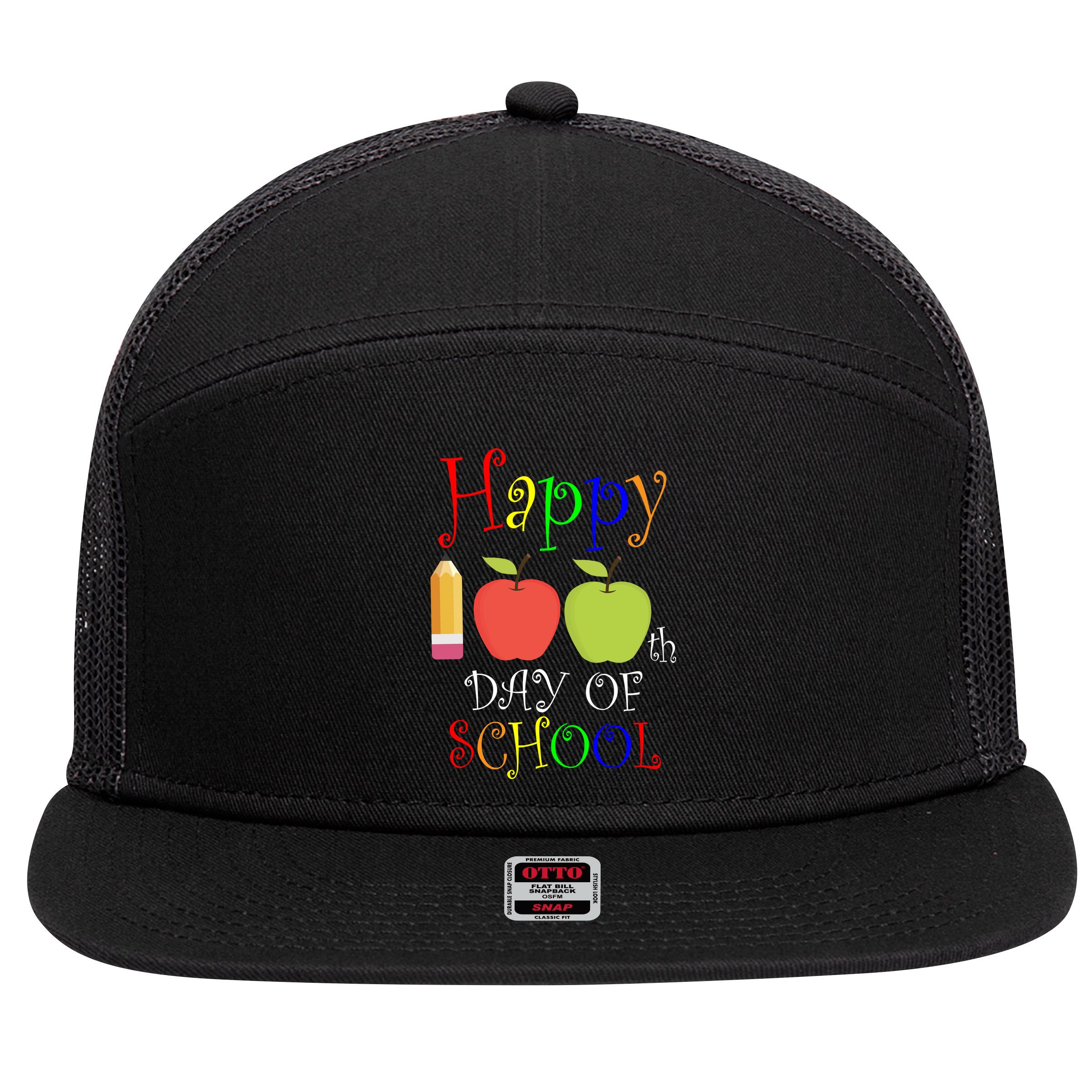 Happy 100th Day Of School Teachers Apple 7 Panel Mesh Trucker Snapback Hat