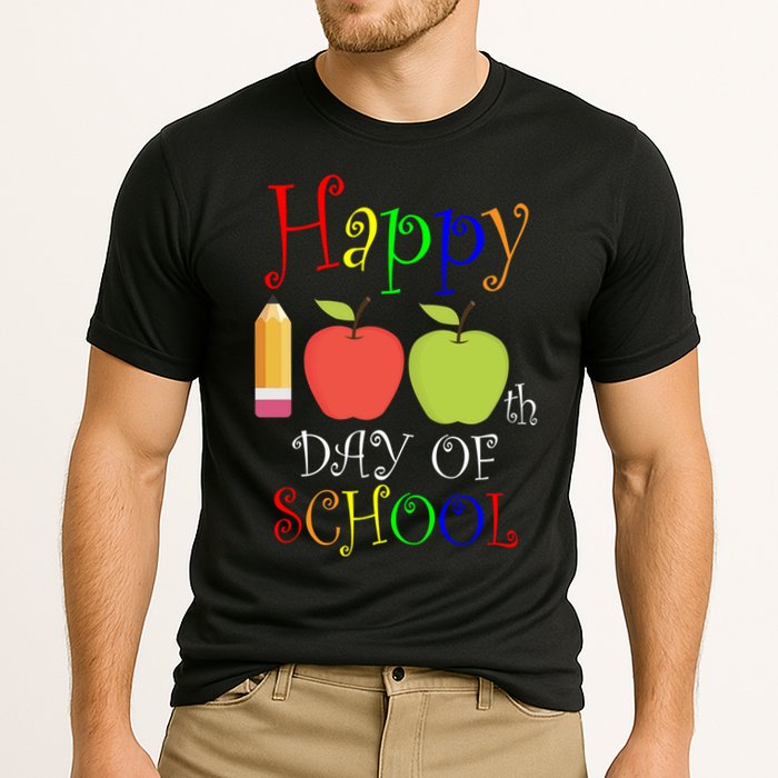 Happy 100th Day Of School Teachers Apple Cooling Performance Crew T-Shirt