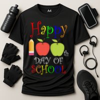 Happy 100th Day Of School Teachers Apple Cooling Performance Crew T-Shirt