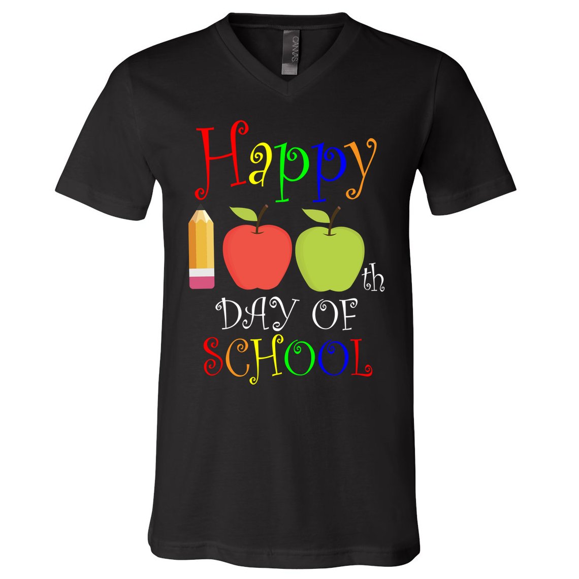 Happy 100th Day Of School Teachers Apple V-Neck T-Shirt