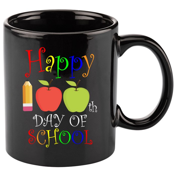 Happy 100th Day Of School Teachers Apple 11oz C Handle Ceramic Mug