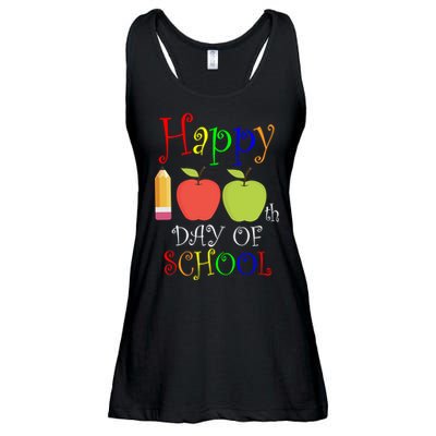 Happy 100th Day Of School Teachers Apple Ladies Essential Flowy Tank
