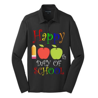 Happy 100th Day Of School Teachers Apple Silk Touch Performance Long Sleeve Polo