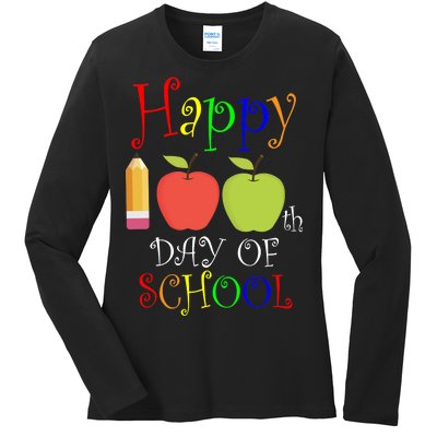 Happy 100th Day Of School Teachers Apple Ladies Long Sleeve Shirt