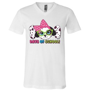 Happy 101 Days Of School Dalmatian Dog V-Neck T-Shirt