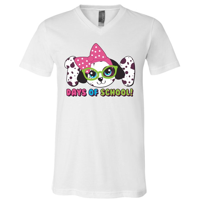 Happy 101 Days Of School Dalmatian Dog V-Neck T-Shirt