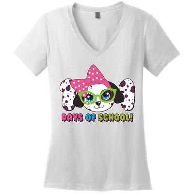 Happy 101 Days Of School Dalmatian Dog Women's V-Neck T-Shirt