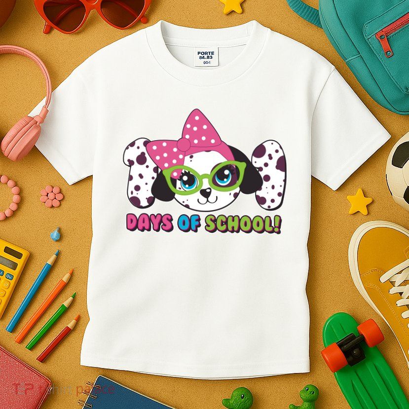 Happy 101 Days Of School Dalmatian Dog Kids T-Shirt